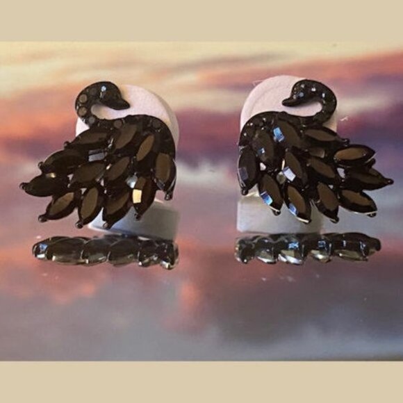 Olivia Thorne Jewelry - Black Swan Crystal 925 Silver Post Pierced Earrings - NEW
